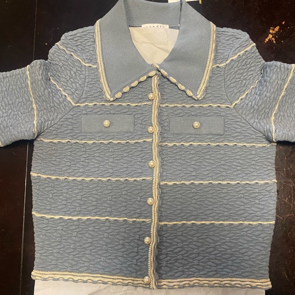 Sandro Infinity Cropped Cardigan in Sky Blue - Picture 2 of 14